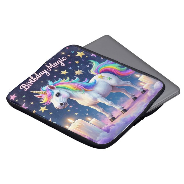 Capa Para Notebook unicórnio Whimsso com arco-íris Aniversário Magic  (Frente Topo)