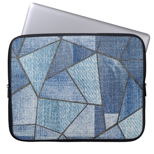 Capa Para Notebook Urbano Denim: Design de Patchwork com Distúrbios (Frente)