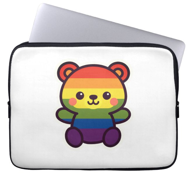 Capa Para Notebook Ursinho Arco-Íris Kawaii - Uma Esmagada LGBTQ+ Org (Frente)