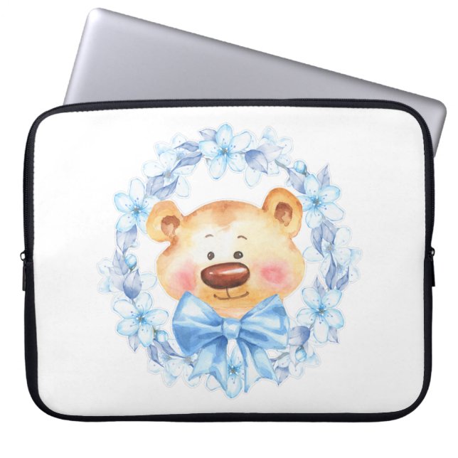 Capa Para Notebook Ursinhos e flores azuis (Frente)