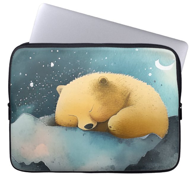 Capa Para Notebook Urso de Dormência em Aquarela (Frente)