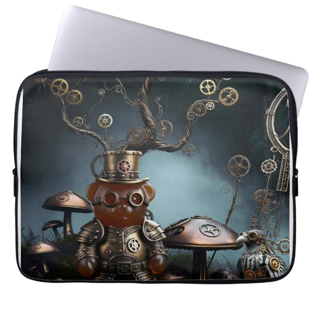 Capa Para Notebook Urso de Goma Mecânico Vitoriano Corvo Mecânico (Frente)