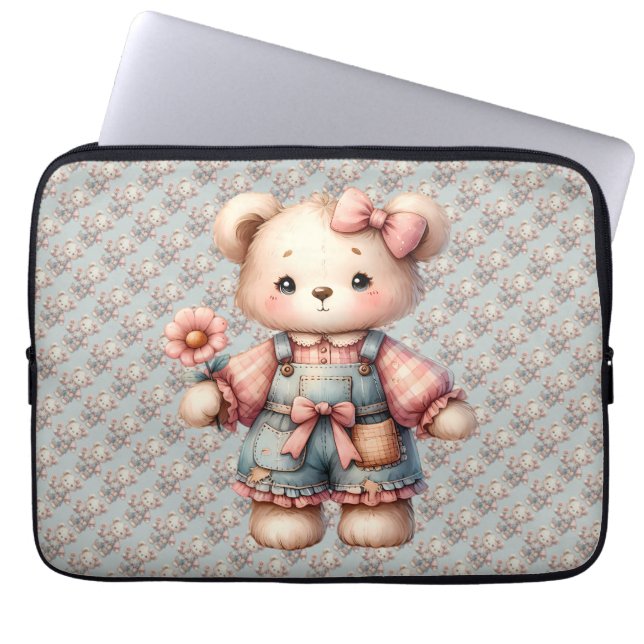 Capa Para Notebook Urso de Pastel, Segurando Sobremesas para Vestir F (Frente)