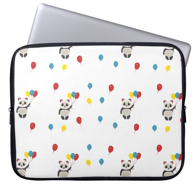 Capa Para Notebook Urso-Panda com balões brancos (Frente)
