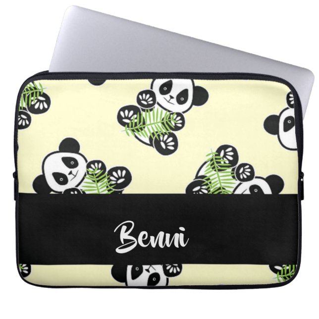 Capa Para Notebook Urso-panda com folhas verdes de bambu (Frente)