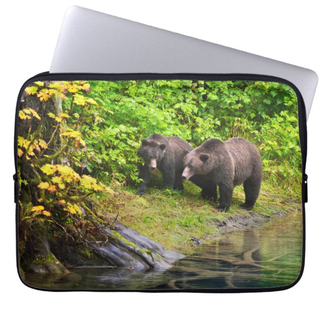 Capa Para Notebook Urso Pardo & Filhote | Hyder, Alasca (Frente)
