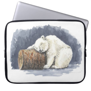 Capa Para Notebook Urso polar dormindo, arte aquarela