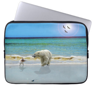 Capa Para Notebook Urso Polar E Jack Russel Na Praia,