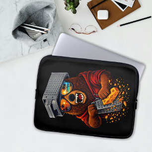 Capa Para Notebook Urso Retro Com Chapéu Espeto de Queijo e Óculos de