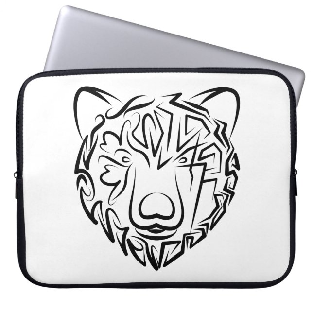 Capa Para Notebook Urso Tribal Negro e Branco (Frente)