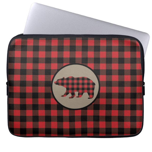 Capa Para Notebook Urso Xadrez de Buffalo Negro Vermelho (Frente)
