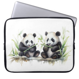 Capa Para Notebook Ursos De Panda De Aquarela Com Bambu