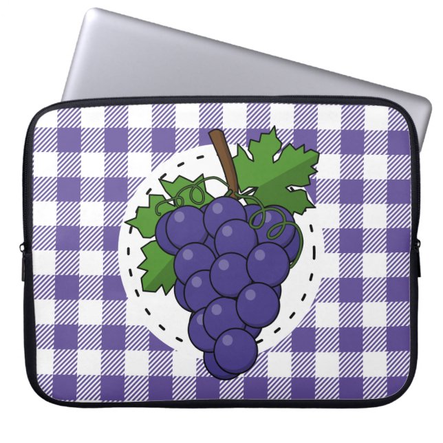 Capa Para Notebook Uvas em Xadrez violeta branca (Frente)