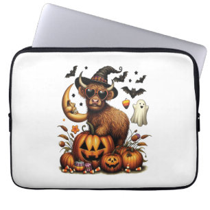 Capa Para Notebook Vaca das Terras Altas em Abóbora de Halloween