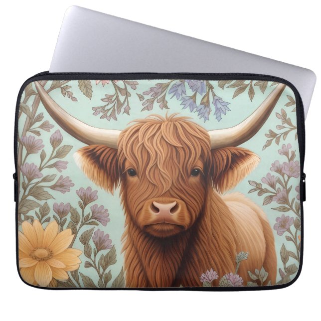 Capa Para Notebook Vaca das Terras Altas Floral Pastel Inspirada em W (Frente)