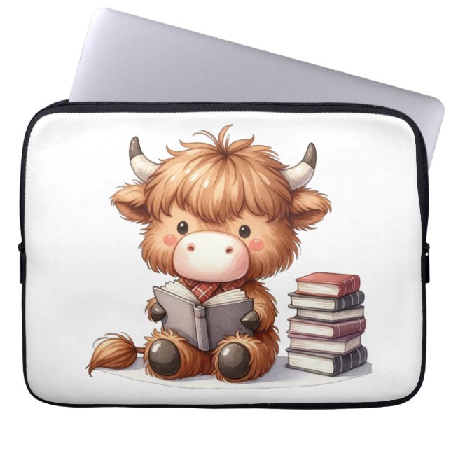 Capa Para Notebook Vaca das Terras Altas Lendo Livros (Frente)