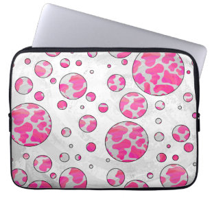 Capa Para Notebook Vaca de Bolinhas Rosa e Branca