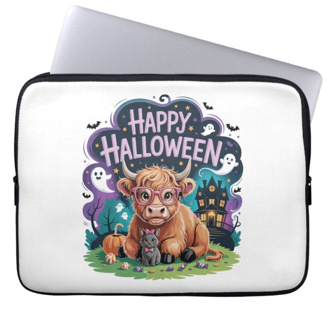 Capa Para Notebook Vaca do Halloween Cute Highland (2) (Frente)