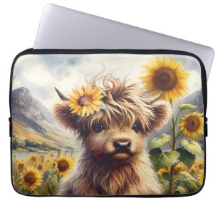 Capa Para Notebook Vaca Em Terras Altas, Cuja Flores Solares