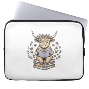 Capa Para Notebook Vaca Floral de Leitura Fofa Pilha de Livros Design