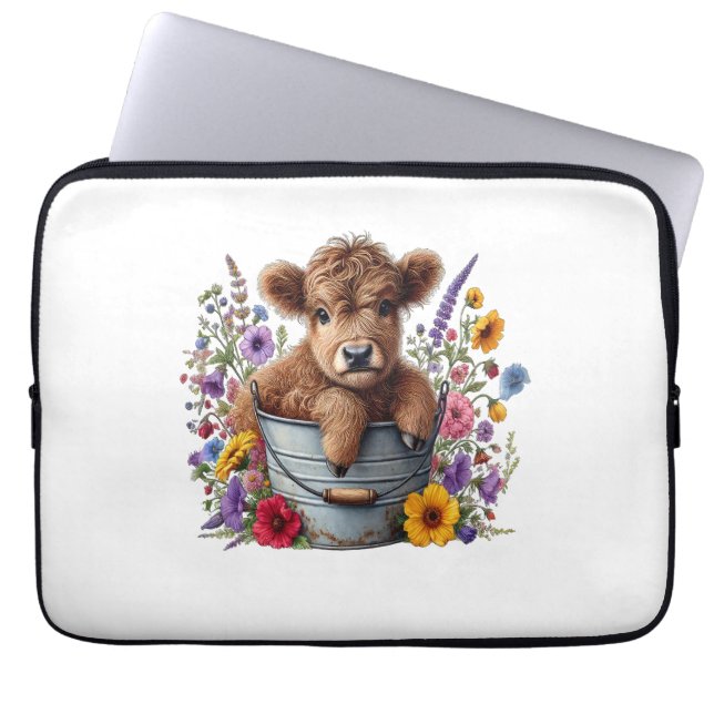 Capa Para Notebook Vaca Highland em Balde Flor, Cueca (Frente)