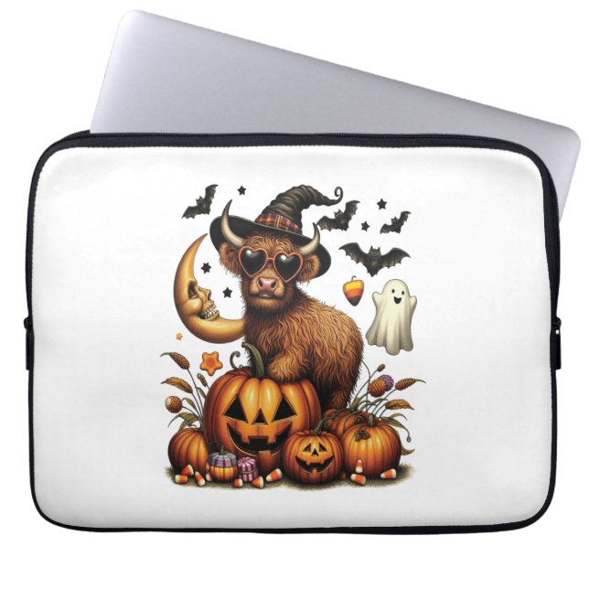 Capa Para Notebook Vaca Highland no Halloween de Pumpkin (Frente)