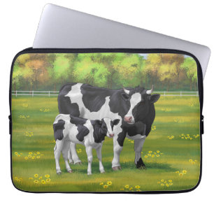 Capa Para Notebook Vaca Holstein e Vitelo-da-Feira na Pastagem de Ver