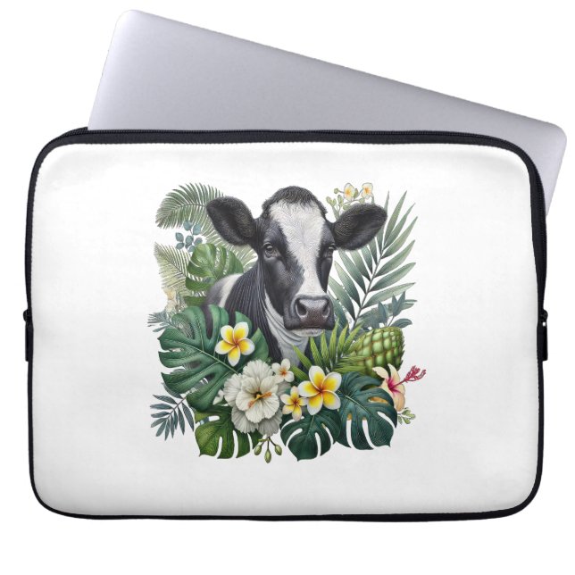 Capa Para Notebook Vaca na selva floral, Vaca tropical (Frente)