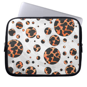 Capa Para Notebook Vaca Preto e Laranja Estampa de Bolinhas