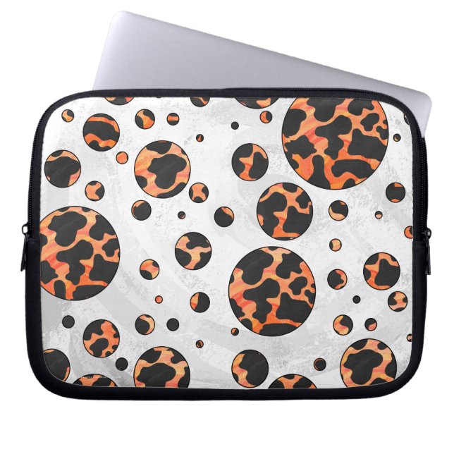 Capa Para Notebook Vaca Preto e Laranja Estampa de Bolinhas (Frente)