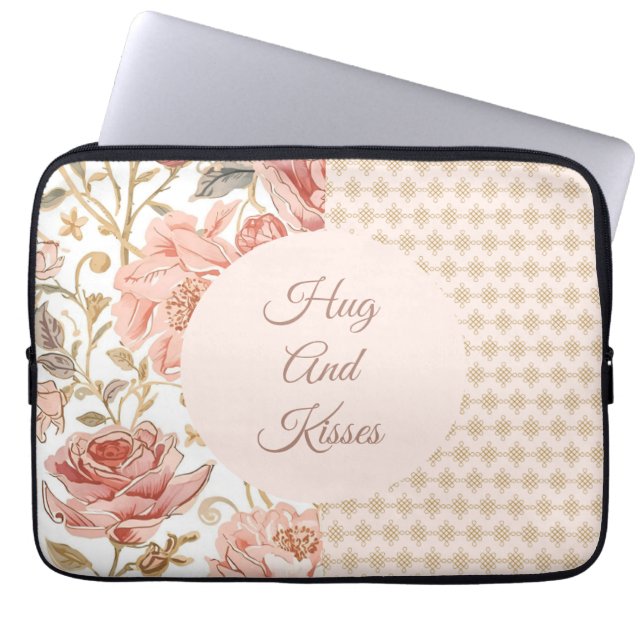 Capa Para Notebook Valentine's Day, Hug and Kisses, Flowers, Pixels (Frente)