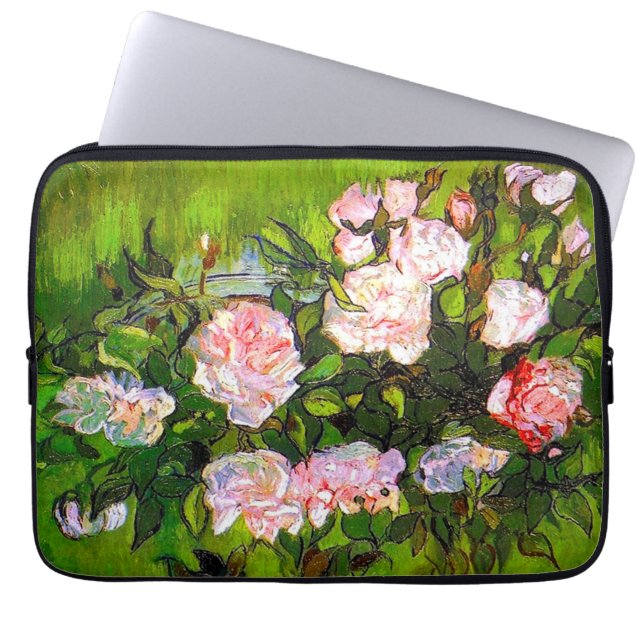 Capa Para Notebook Van Gogh ainda vive com rosas rosa (Frente)