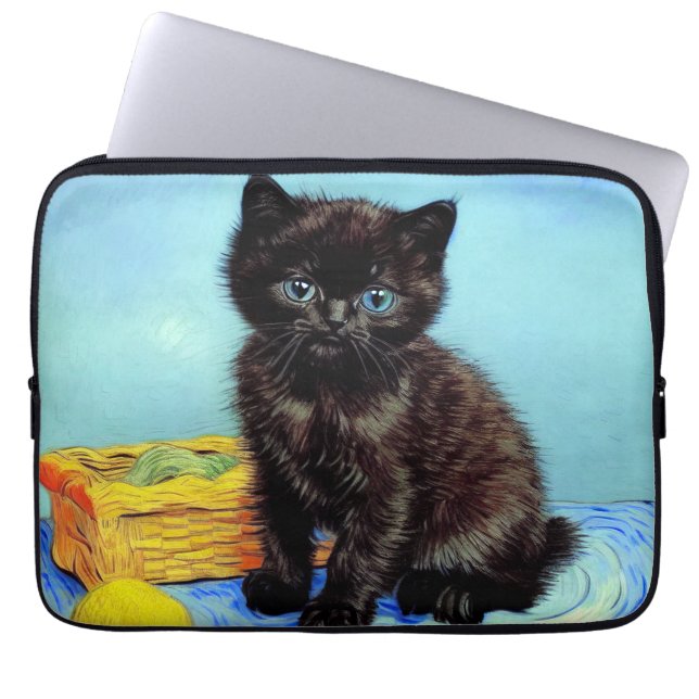 Capa Para Notebook Van Gogh Black Kitten com Yarn (Frente)