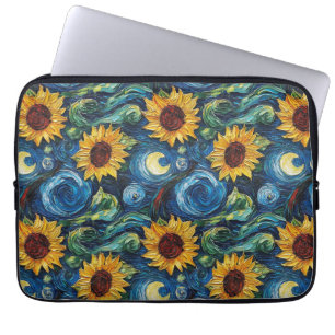 Capa Para Notebook Van Gogh girassol e noite estrelada