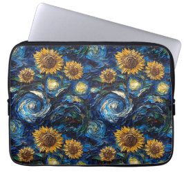 Capa Para Notebook Van Gogh girassol e noite estrelada