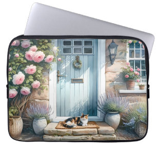 Capa Para Notebook Varanda Floral Cottagecore com Gato Calico