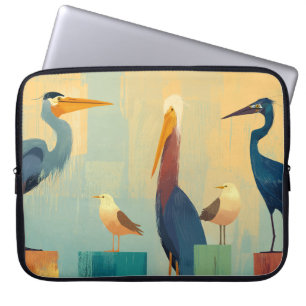 Capa Para Notebook Várias aves marinhas presas em estacas