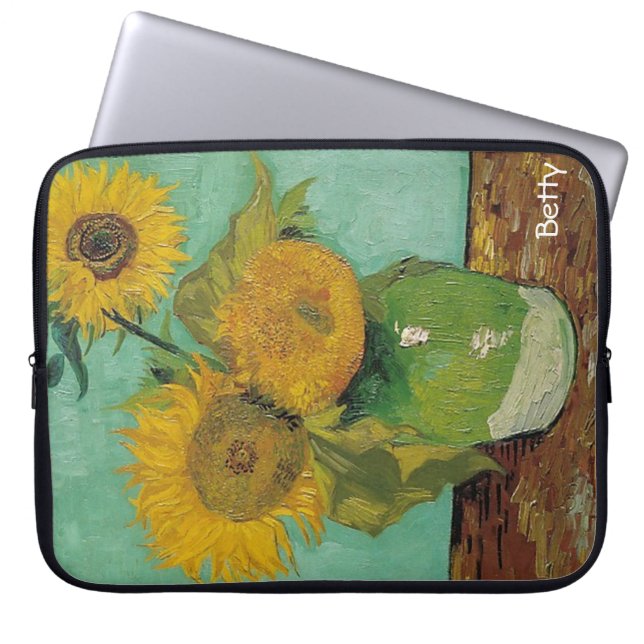 Capa Para Notebook Vase com três girassóis, Vincent van Gogh (Frente)