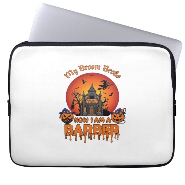 Capa Para Notebook Vassoura De Barbeiro Quebrou Abóbora De Halloween  (Frente)