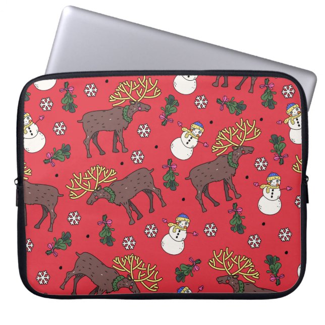 Capa Para Notebook Veado de Natal Festivo: Padrão de Neve (Frente)