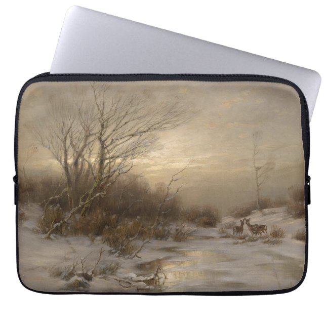 Capa Para Notebook Veado em Paisagem de Inverno - Désiré Thomassin (Frente)