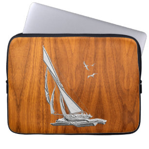 Capa Para Notebook Veleiro da regata no estilo do folheado da teca