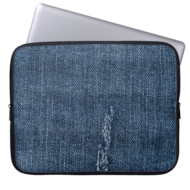 Capa Para Notebook Velho denim rasgado: textura jeans. (Frente)
