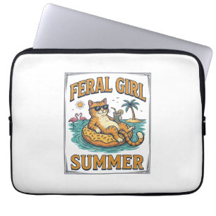 Capa Para Notebook Verão de Garota Feral Gato Flutua Camisa Vintage D