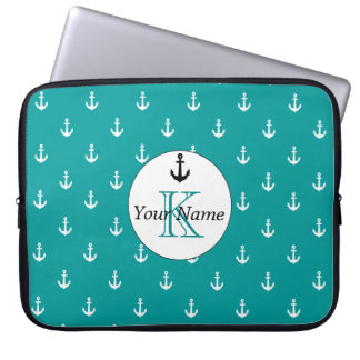 Capa Para Notebook Verde de mar branco do teste padrão do monograma