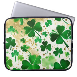 CAPA PARA NOTEBOOK VERDE E DOURADA WATERCOLOR IRLANDESA SHAMROCKS