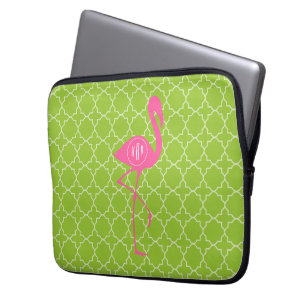 Capa Para Notebook Verde limão cor-de-rosa Quatrefoil do flamingo do