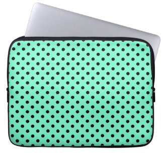 Capa Para Notebook Verde Mar Preto de Bolinhas