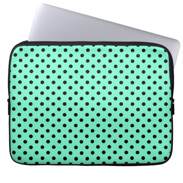 Capa Para Notebook Verde Mar Preto de Bolinhas (Frente)