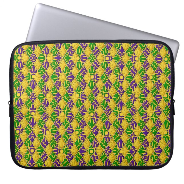 CAPA PARA NOTEBOOK VERDE PURPLE AMARELO BRANCO MARDI GRAS FLEUR DI LI (Frente)